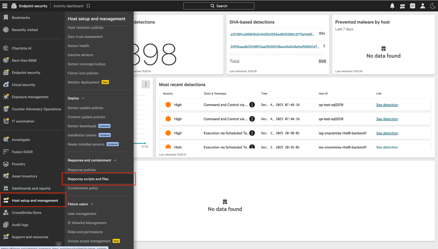 Crowdstrike host menu