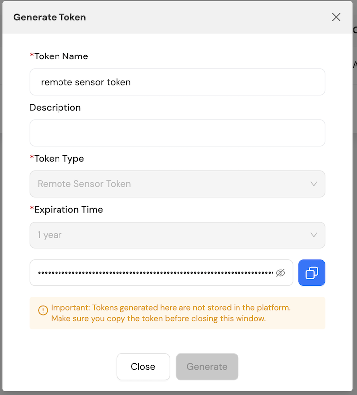 Generating Remote Sensor Token step 2