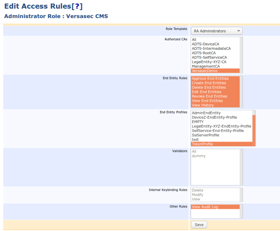 Edit access rules